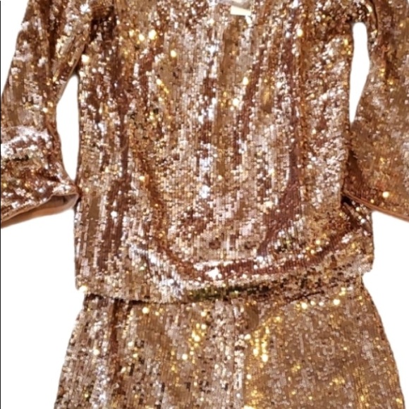 Anthropologie Rose Gold/Pink Sequined Top and Short Set - XS - NWT - Picture 6 of 7